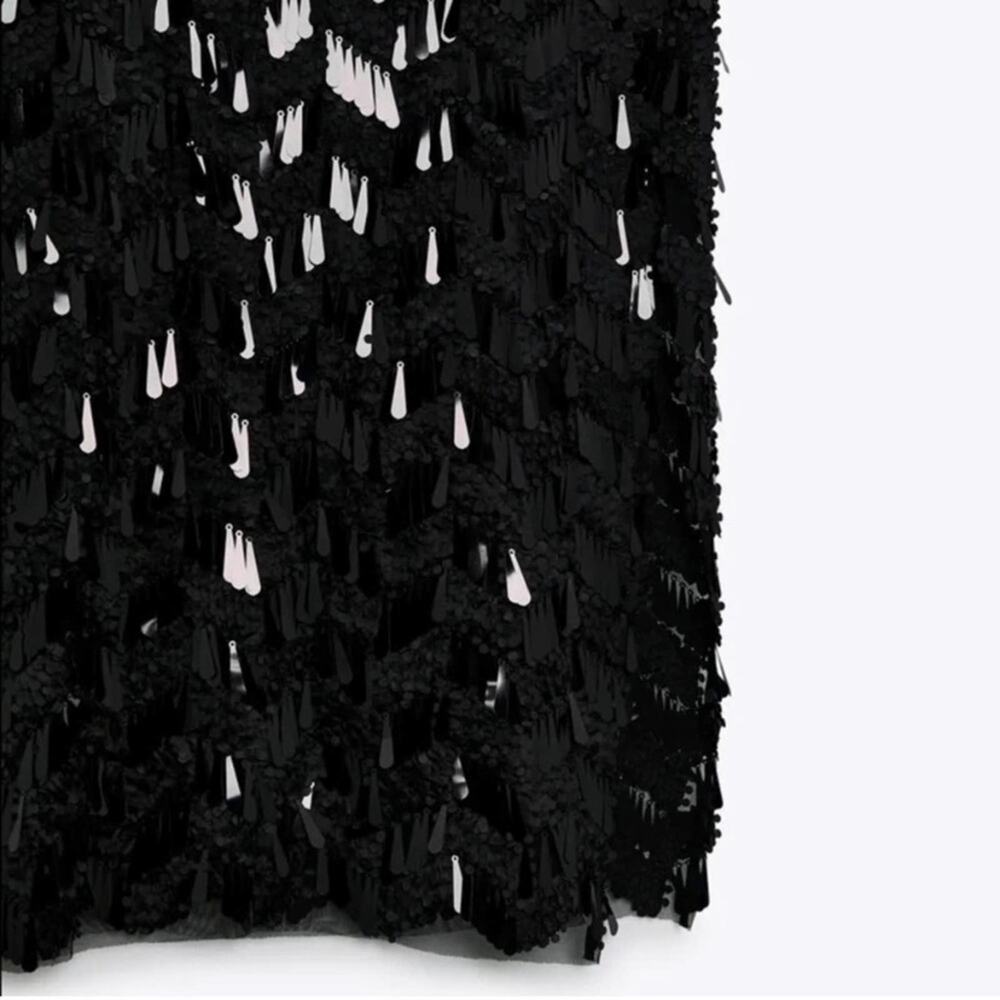 Zara Black Sequin Midi Skirt Size Extra Small XS - Picture 13 of 13